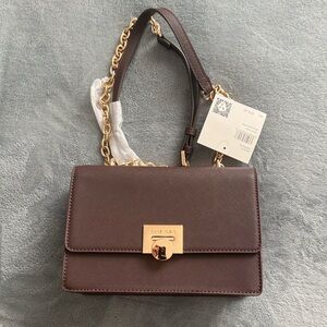 Anne Klein Dark Brown Crossbody Bag with Gold Chain